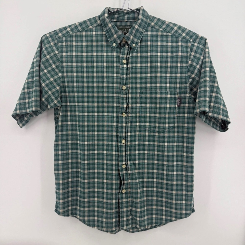 Woolrich Button Down Shirt Mens M Plaid Cotton Green Plaid